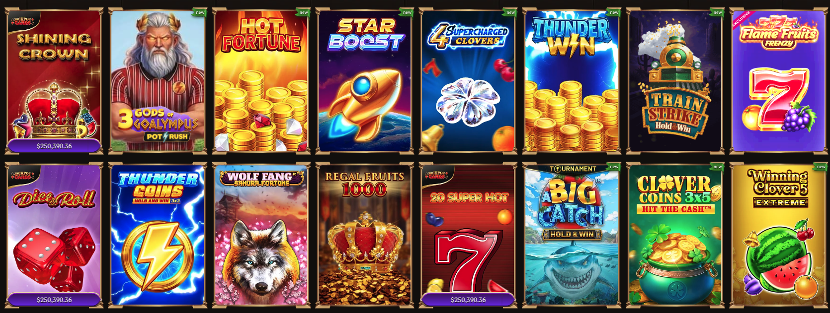 Grid of slot game thumbnails available at Lanista Casino