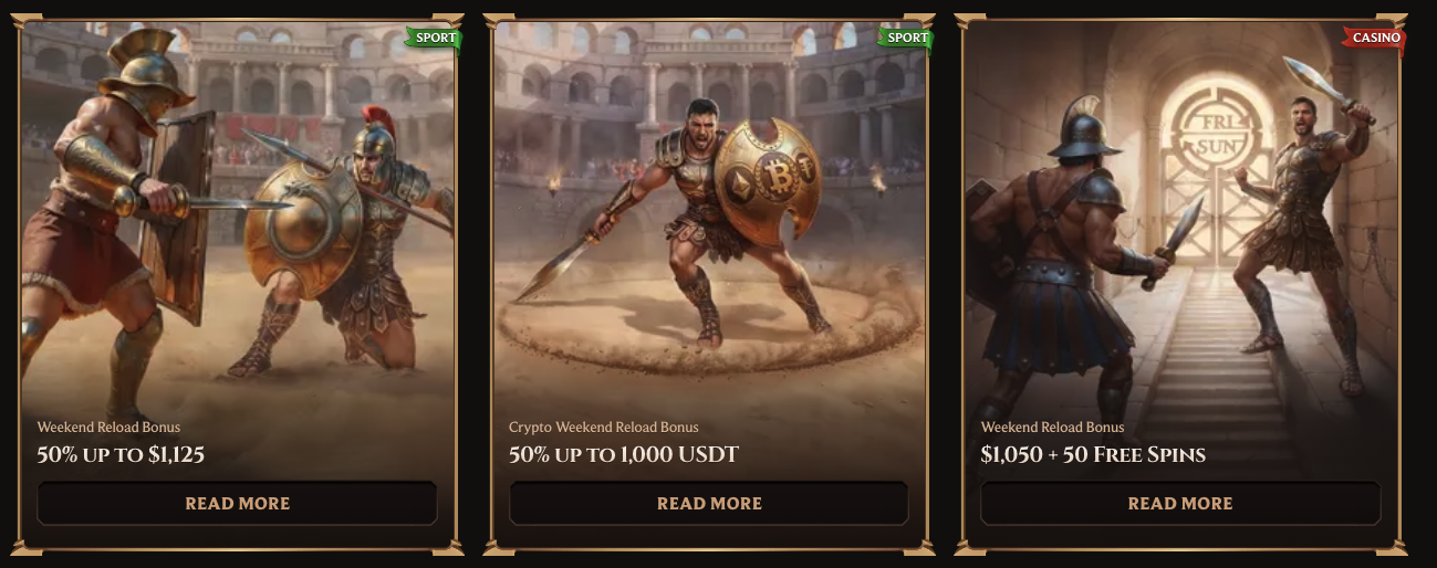 Weekend reload bonus cards for casino, crypto, and sportsbook offers
